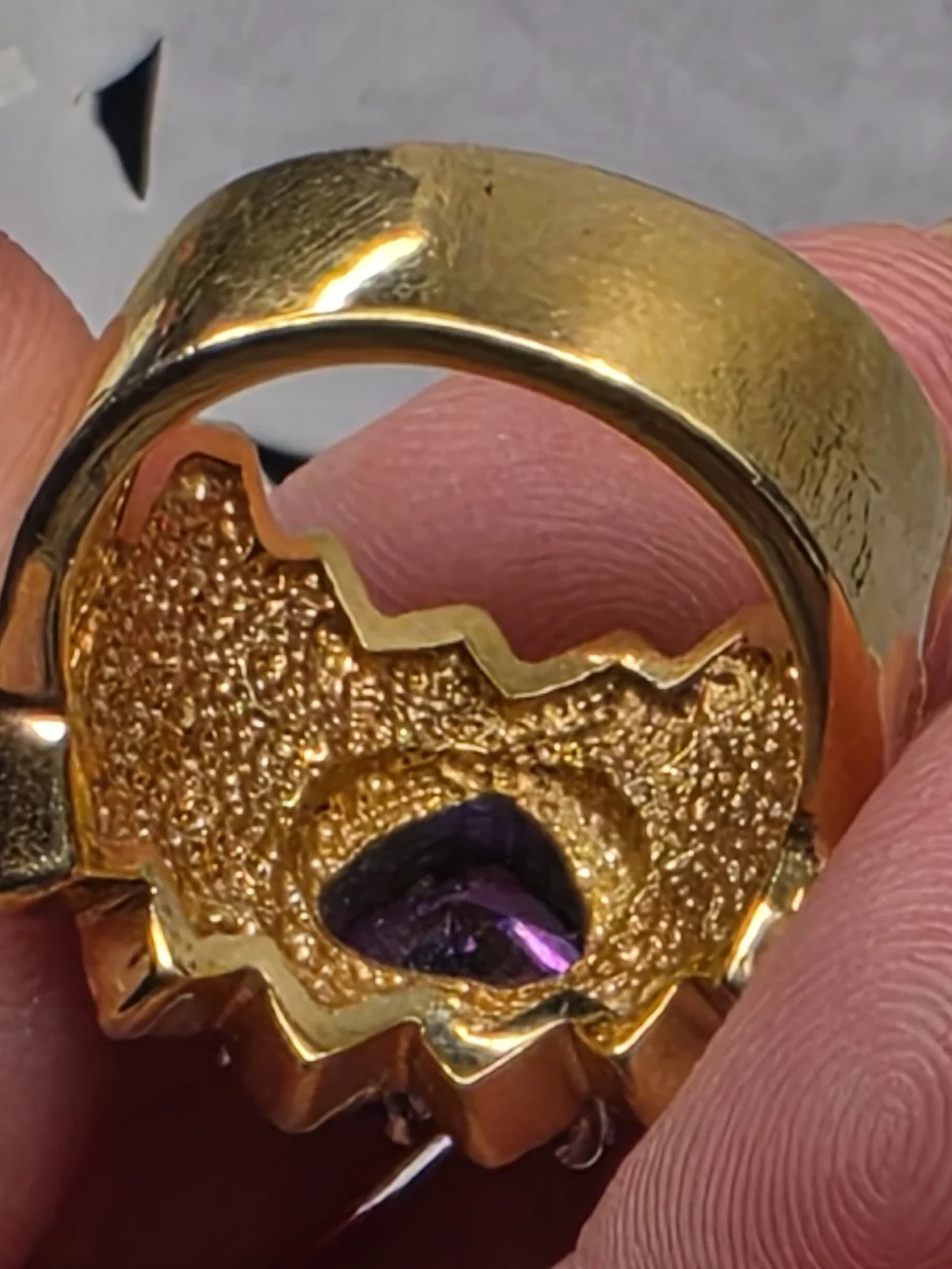 Vintage Purple Amethyst Heart Crystal Cocktail Statement Ring Sz 6 Gold&Silvery